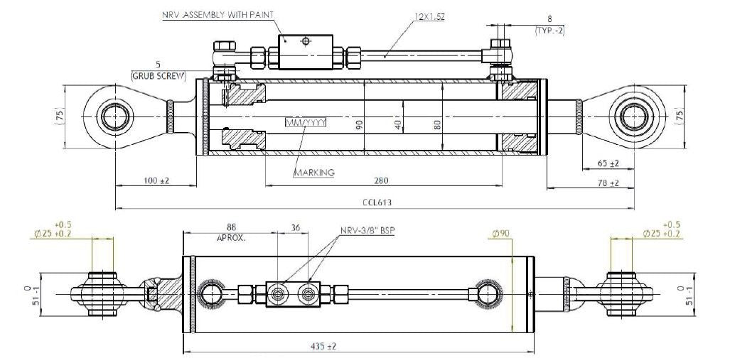 Terzo punto idraulico 80x40x280 sn26