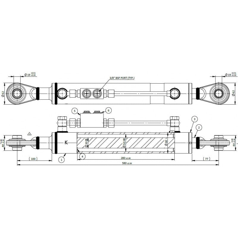 Terzo punto idraulico 50x30x280 sn19 - Categoria 1
