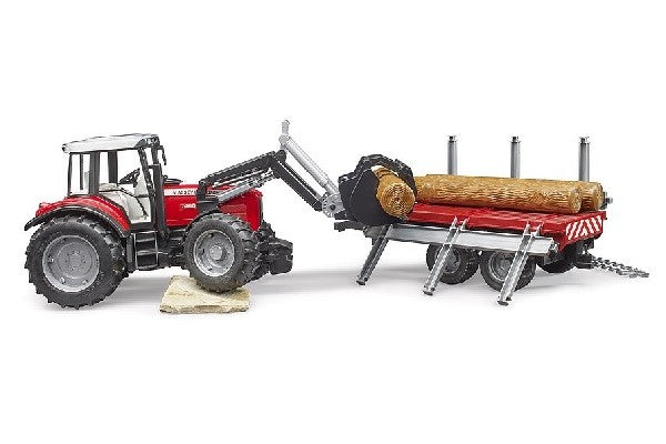 Trattore massy ferguson 7480 con rimorchio trasporto tronchi Bruder