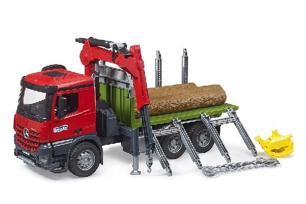 Mb arocs camion trasporto 3 tronchi con gru Bruder