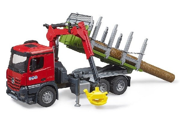Mb arocs camion trasporto 3 tronchi con gru Bruder