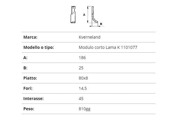 Zappetta Kverneland modello corto, lama k 1101077