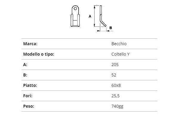 Coltello trincia becchio, omarv y 60x8/205