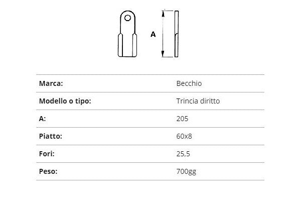 Coltello becchio trincia dr. 60x8