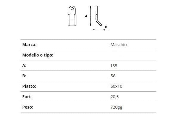 Coltello Maschio 60x10/155 f.20,5