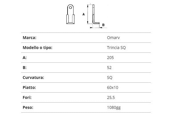 Coltello omarv trincia sq. 60x10