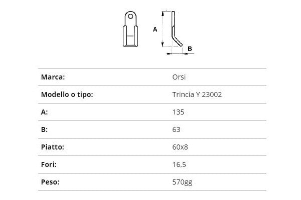 Coltello Orsi trincia y 60x8/135