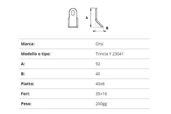 Coltello Orsi trincia y 40x8/92