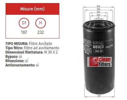 Filtro olio clean df 891