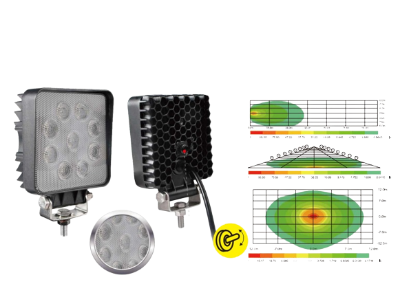 Faro lavoro LED quadro 9 LED c/interruttore