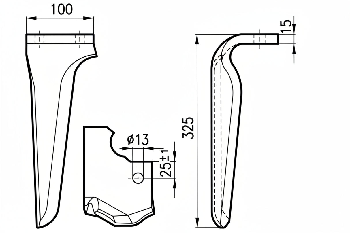 Dente lama tipo Maschio 100x15 - attacco rapido - Verso: SX