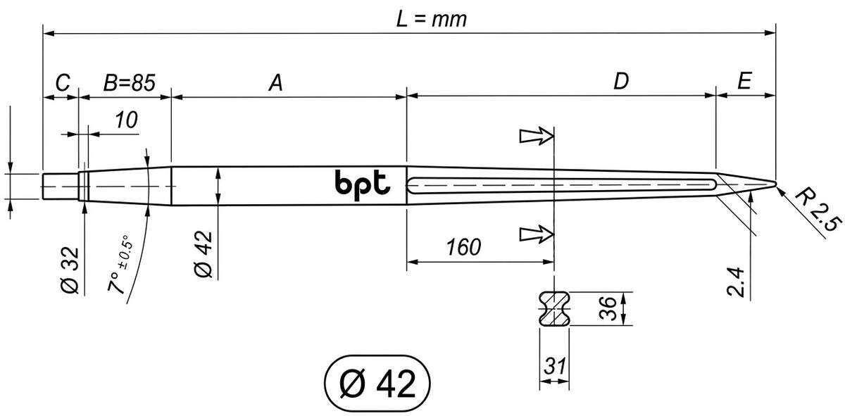 Punta per caricatore rotoballe 1400x42