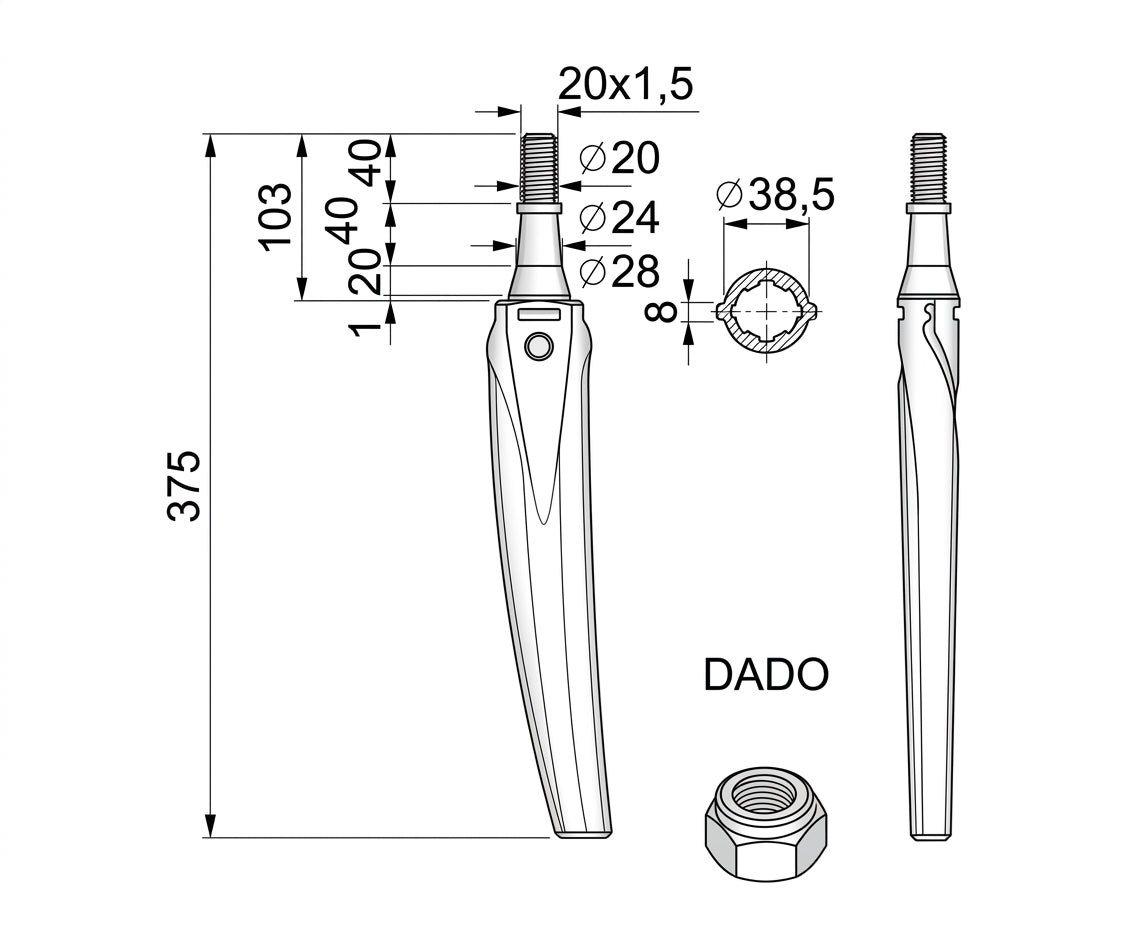 Dente rototerra lely conico coltello - Verso: DX