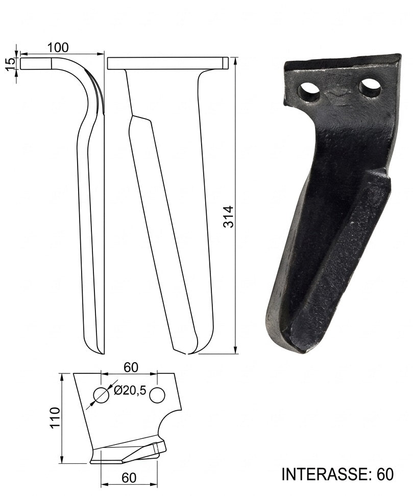 Dente lama Feraboli 110x15 top - Verso: DX