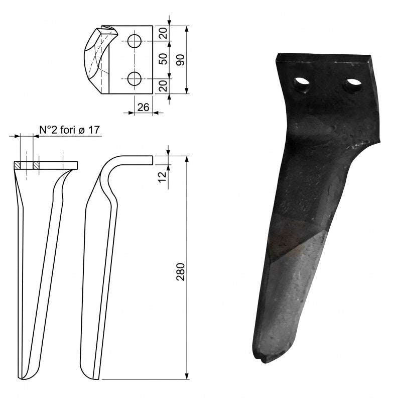 Dente lama Maschio 90x12 INT.50 tungsteno - Verso: DX