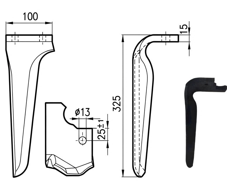 Dente lama tipo Maschio 100x15 - attacco rapido - Verso: SX