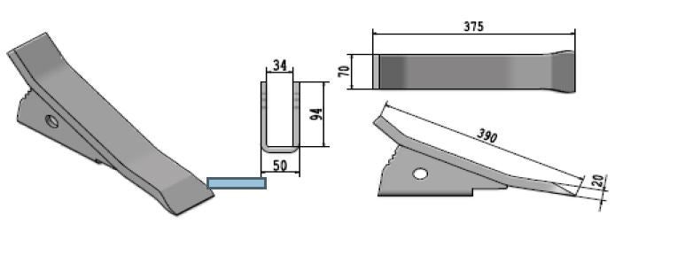 Vomere ripuntatore 70x20 T.Moro BG C/attacco rapido - L.375