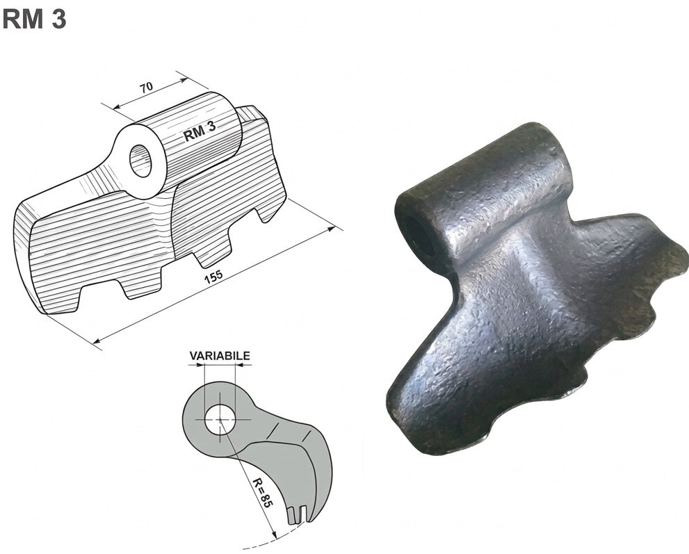 Mazza trinciasarmenti rm3 tipo Frei, fischer, Celli, Hmf, Palladino dentata - Foro: 16,5