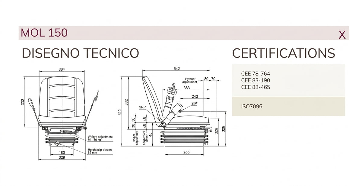 Sedile compact con molleggio meccanico stretto con cintura