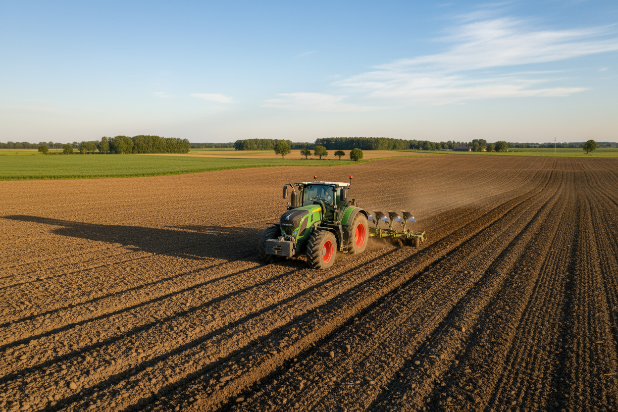 trattore che ara un campo
