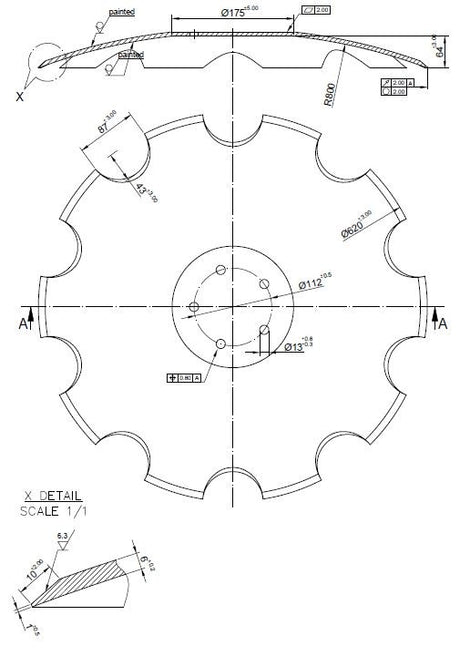 Disco frastagliato diametro 560, sp.6, c/5 fori INT. skf