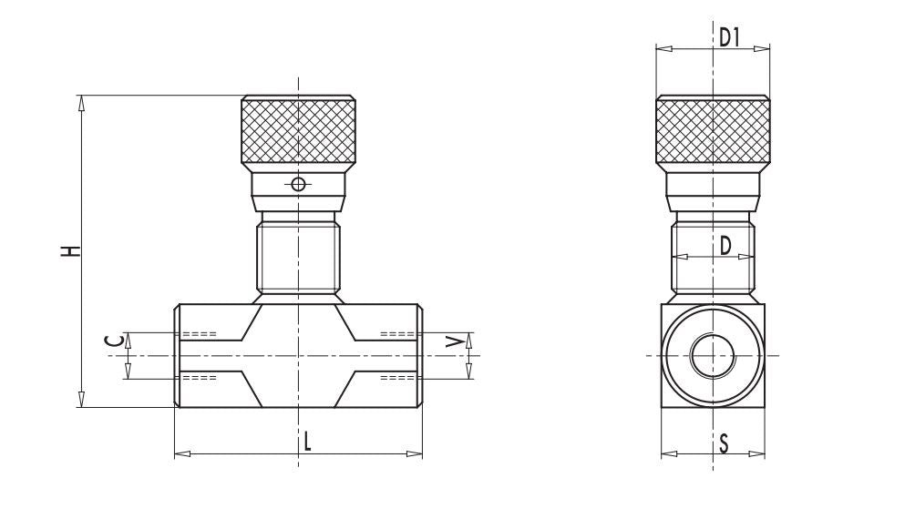 Valvola di regolazione di flusso 90°- 1/4"