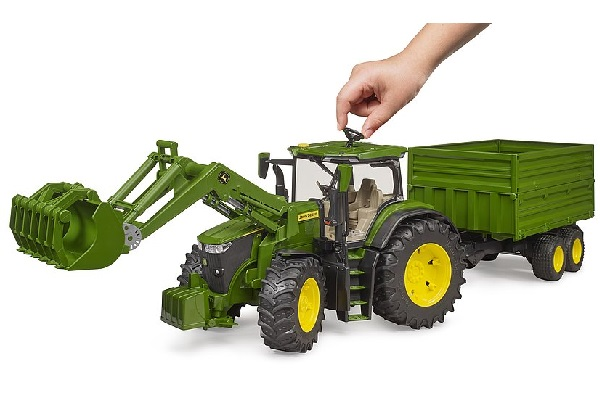 Trattore John Deere 7r 350 con benna e rimorchio Bruder