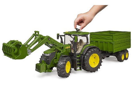 Trattore John Deere 7r 350 con benna e rimorchio Bruder