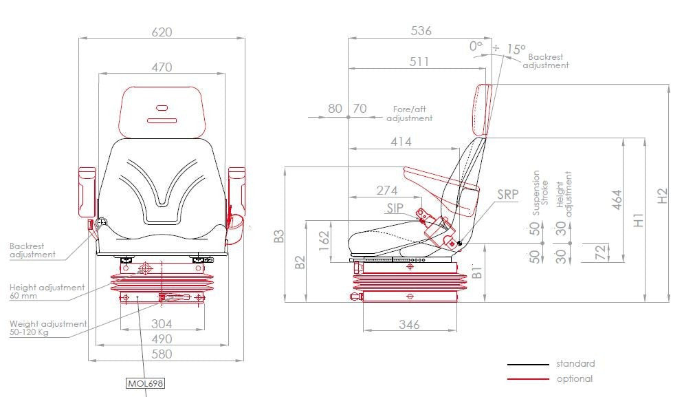 Sedile top molleggio pneumatico con anti-shock con cintura