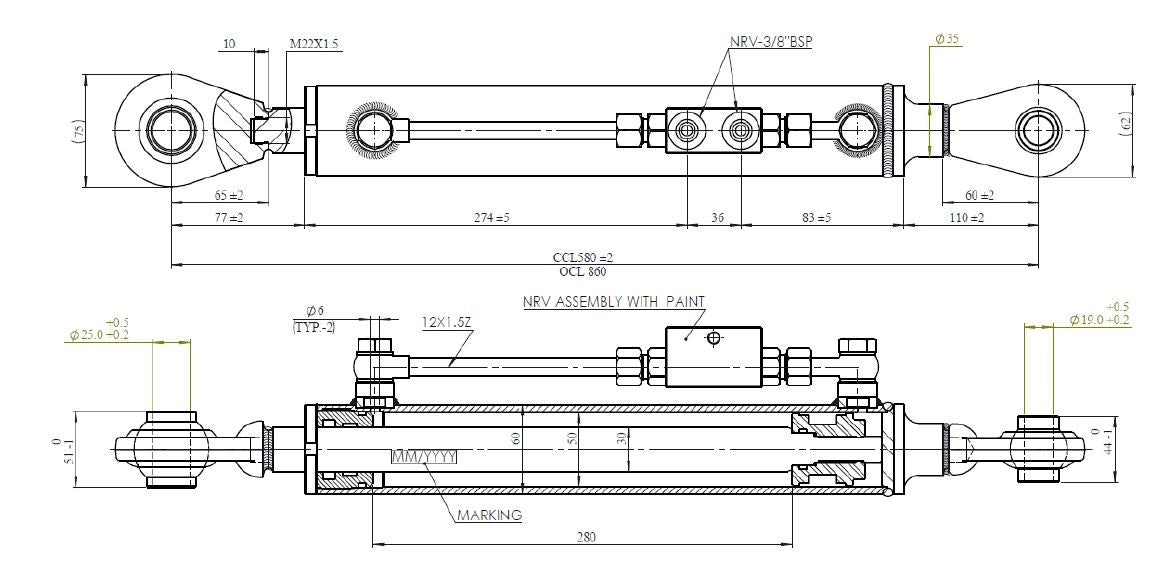 Terzo punto idraulico 50x30x280 sn19/25 - mk