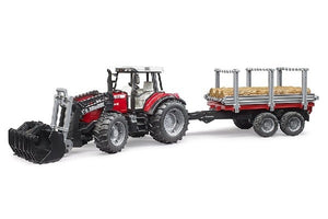 Trattore massy ferguson 7480 con rimorchio trasporto tronchi Bruder