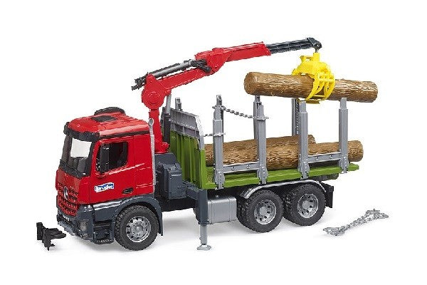 Mb arocs camion trasporto 3 tronchi con gru Bruder