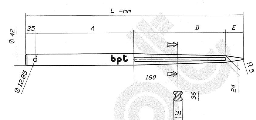 Punta per caricatore rotoballe 1200x42 c/foro