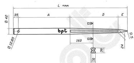 Punta per caricatore rotoballe 1200x42 c/foro