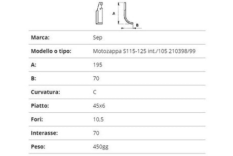 Zappetta sep motozappa s115-125 INT./105 210398/99