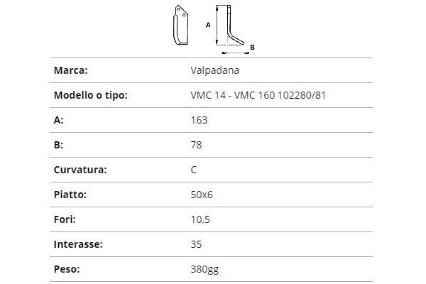 Zappetta valpadana vmc14-vmc160 102280/81 (curva)
