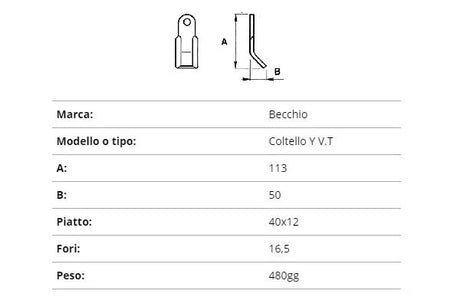 Coltello becchio y v.t. 40x12/113