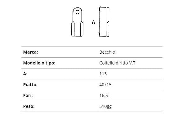 Coltello becchio dritto v.t. 40x15