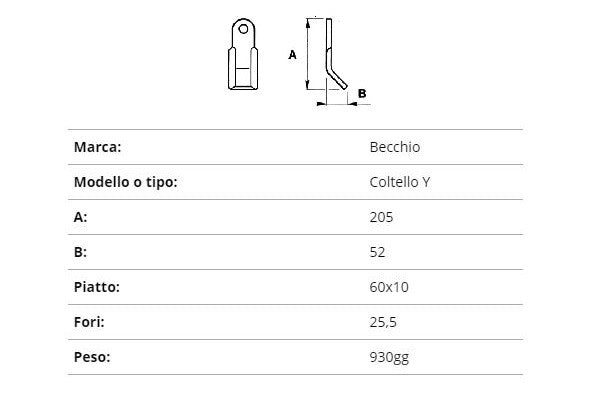 Coltello trincia becchio, omarv y 60x10/205