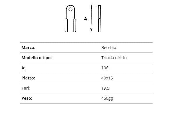Coltello becchio trincia dritto 40x15