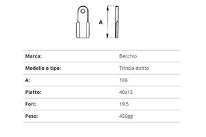 Coltello becchio trincia dritto 40x15