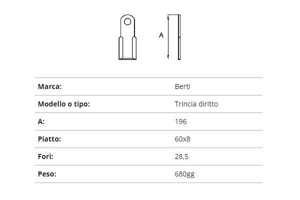 Coltello Berti trincia dritto 60x8/196