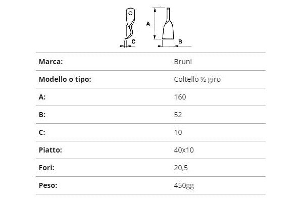 Coltello bruni 1/2 giro 40x10 t.v.