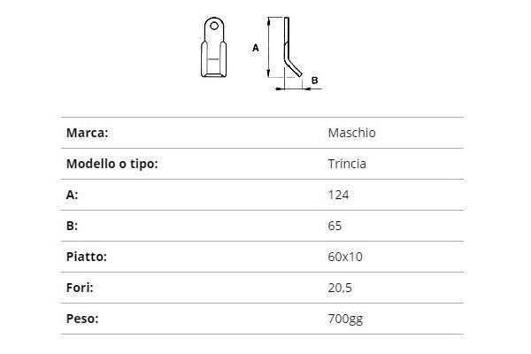 Coltello Maschio trincia 60x10/124
