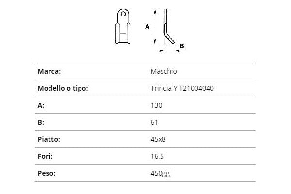 Coltello Maschio trincia y 45x8