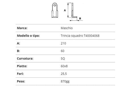 Coltello Maschio trincia sq.60x8