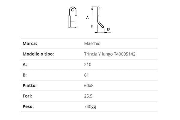 Coltello Maschio trincia y 60x8/210