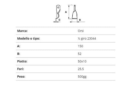 Coltello Orsi 1/2giro 50x10/150