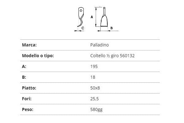 Coltello palladino 1/2giro 50x8