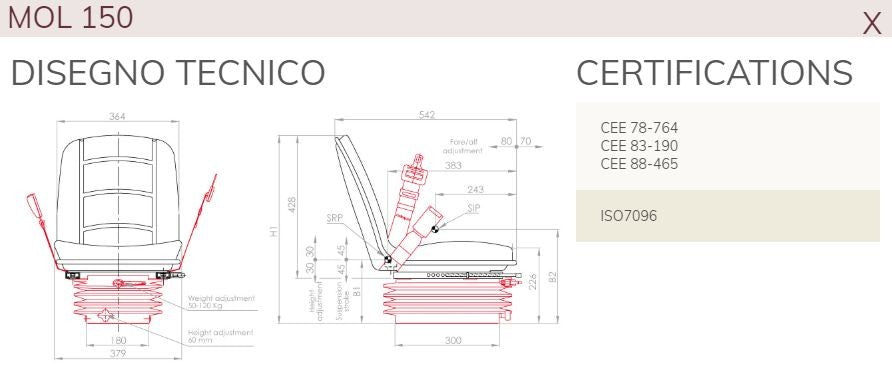 Sedile compact con molleggio meccanico stretto con cintura